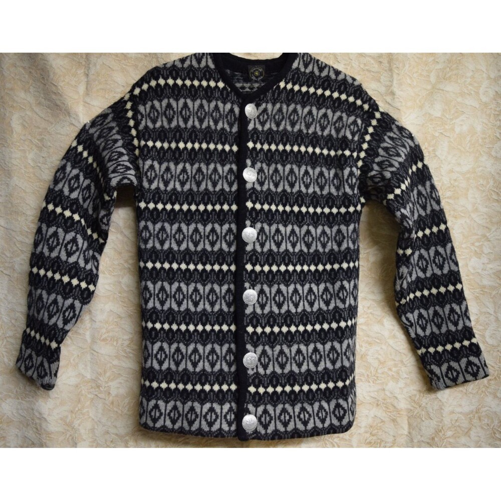 Norvyk by Rendale Austrian Olympics Buttons Merino Wool Sweater Sz L VTG 1970s